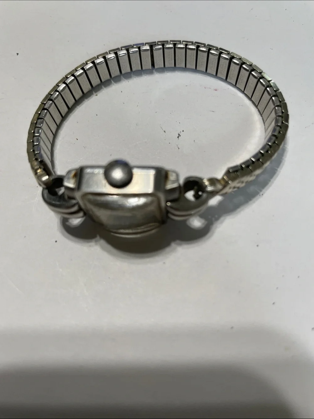 Vintage Eterna Silver-Tone Square Dial Stretch Bracelet Watch.  Needs Battery